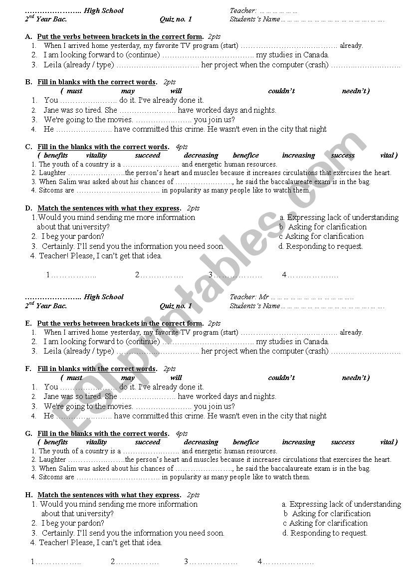 QUIZ worksheet