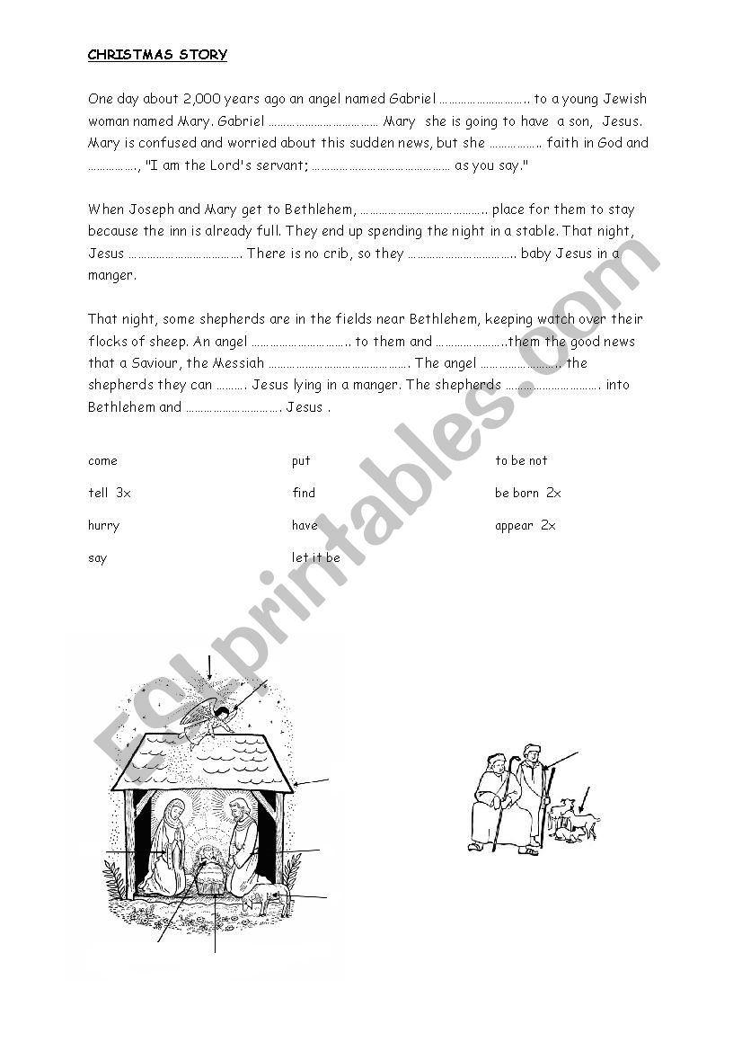 Christmas story and carols worksheet