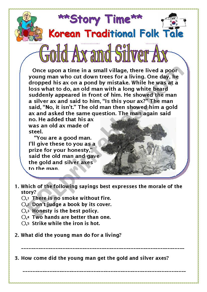Story Time!-Korean Folk Take(The Gold Ax and the Silver Ax)-Read and Enjoy+Reading Comprehension