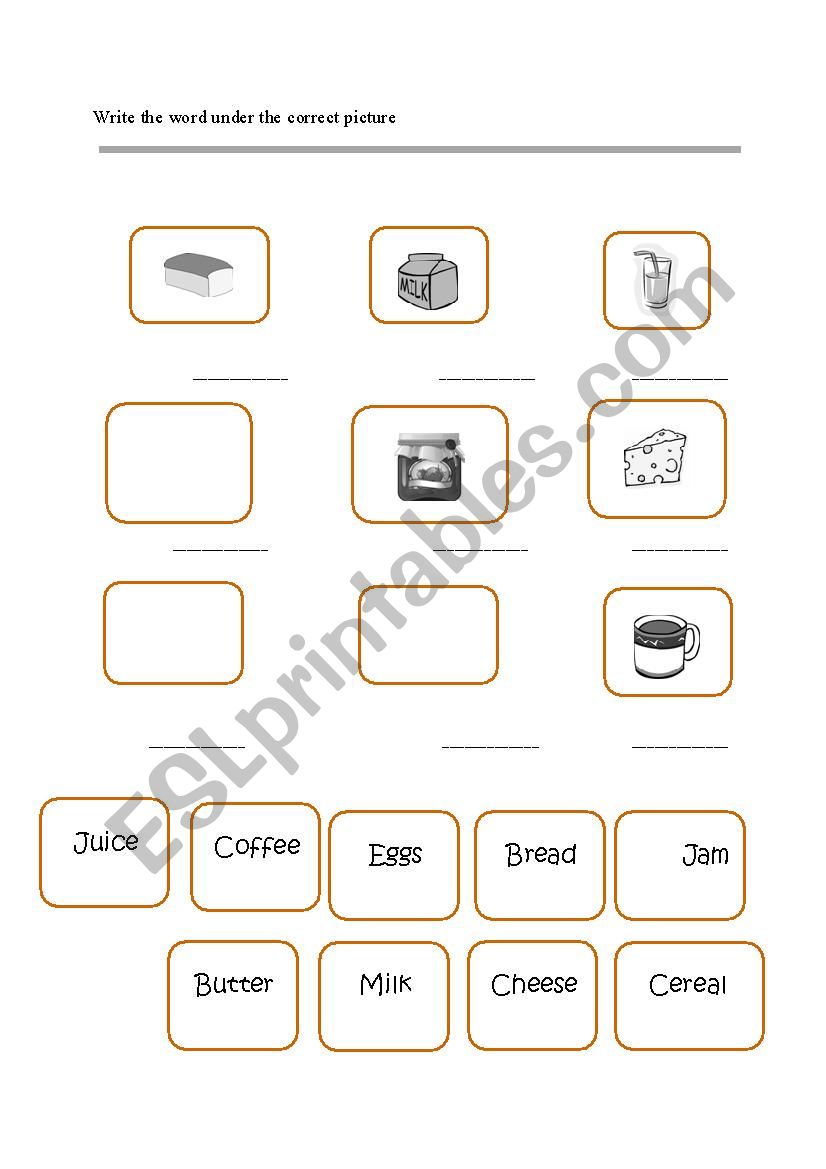 breakfast meal worksheet