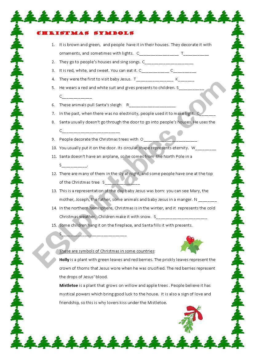 Christmas symbols worksheet
