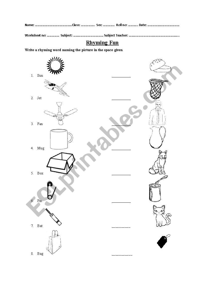 Rhyming words worksheet