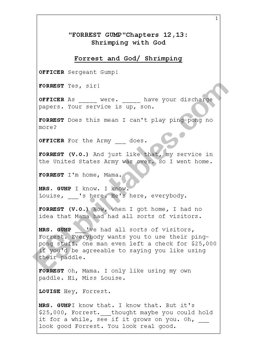 Forrest Gump Chapters 12,13 Movie Script Gap fill