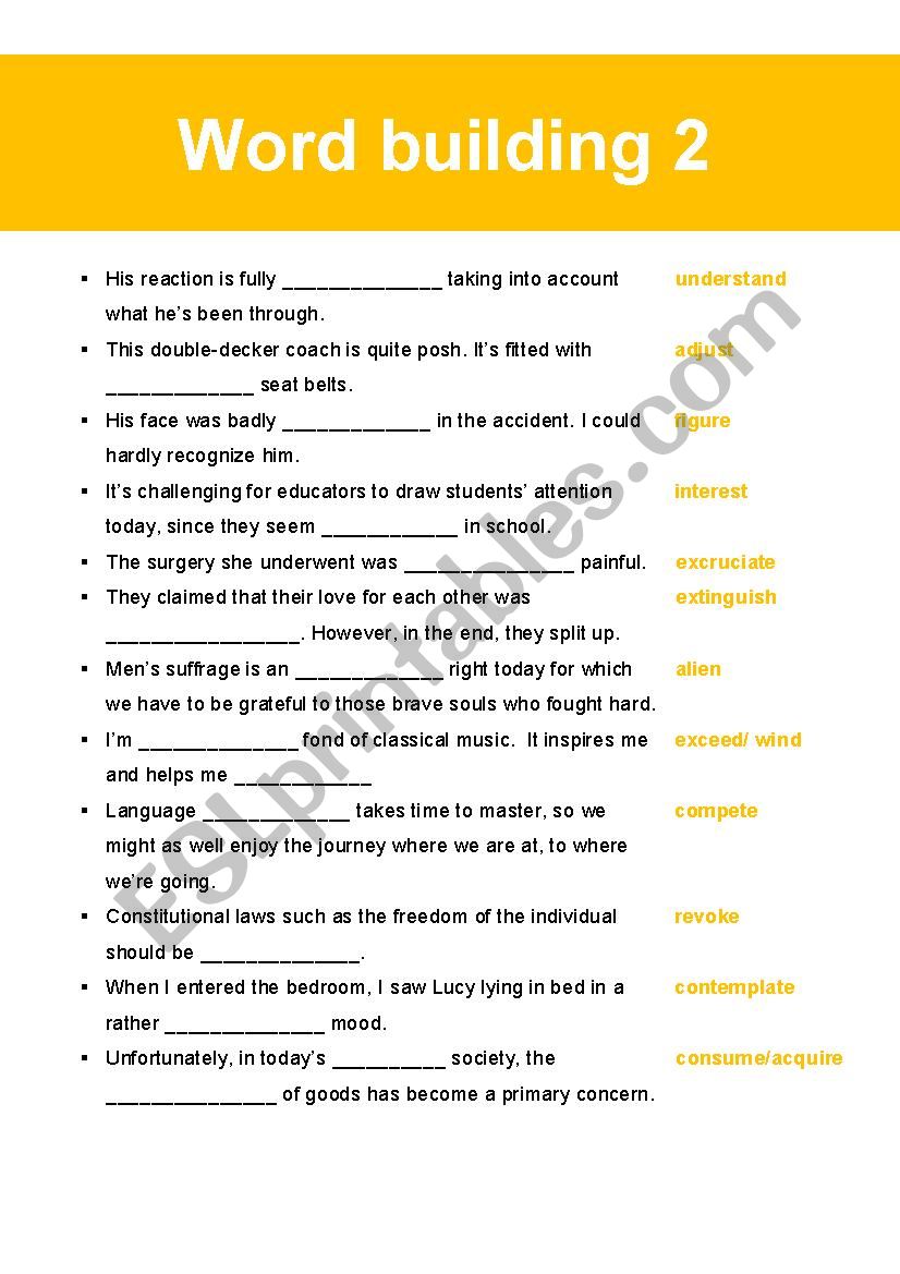 Word Building 2 worksheet