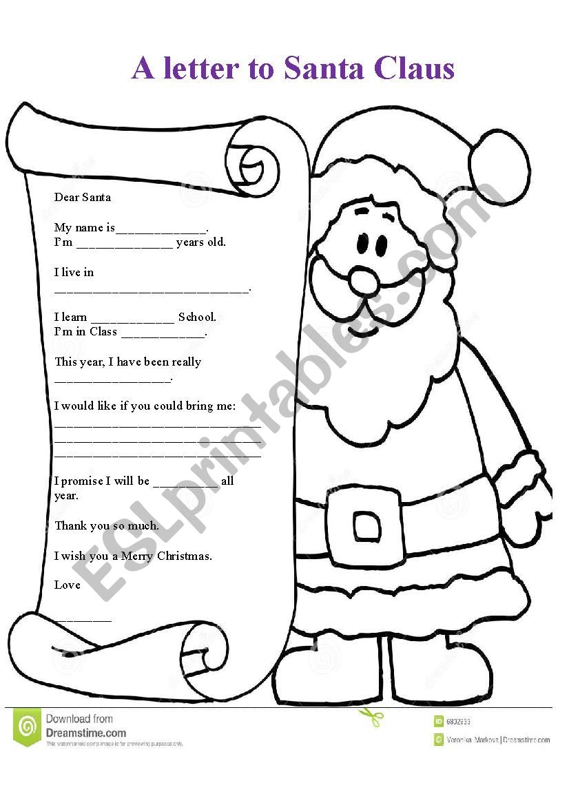 a letter to santa claus worksheet