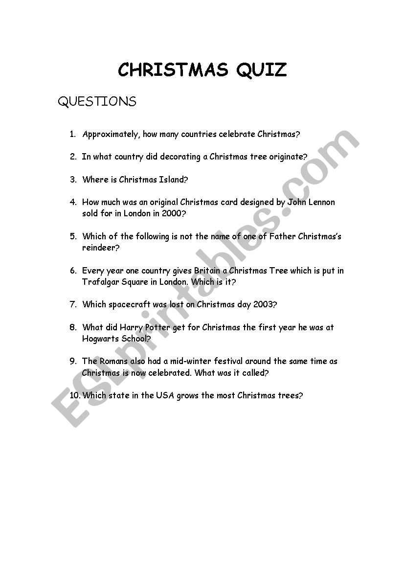 Christmas Quiz worksheet