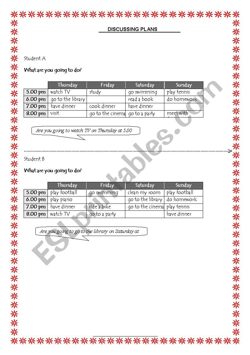 Discussing plans worksheet