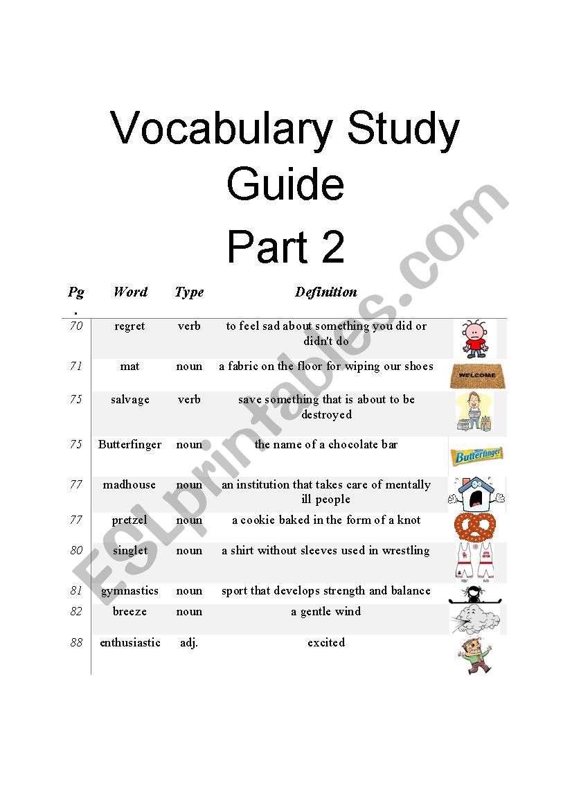 Diary of a Wimpy Kid Vocabulary Study Guide Part 2 of 3