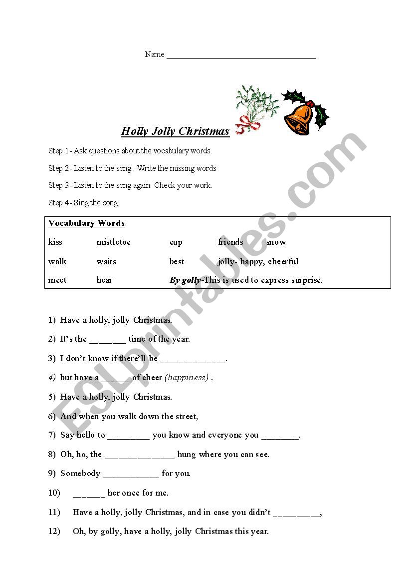 Holly Jolly Christmas worksheet