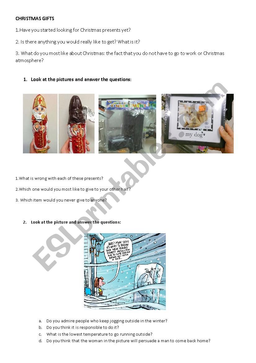 Christmas gifts and skiing  worksheet