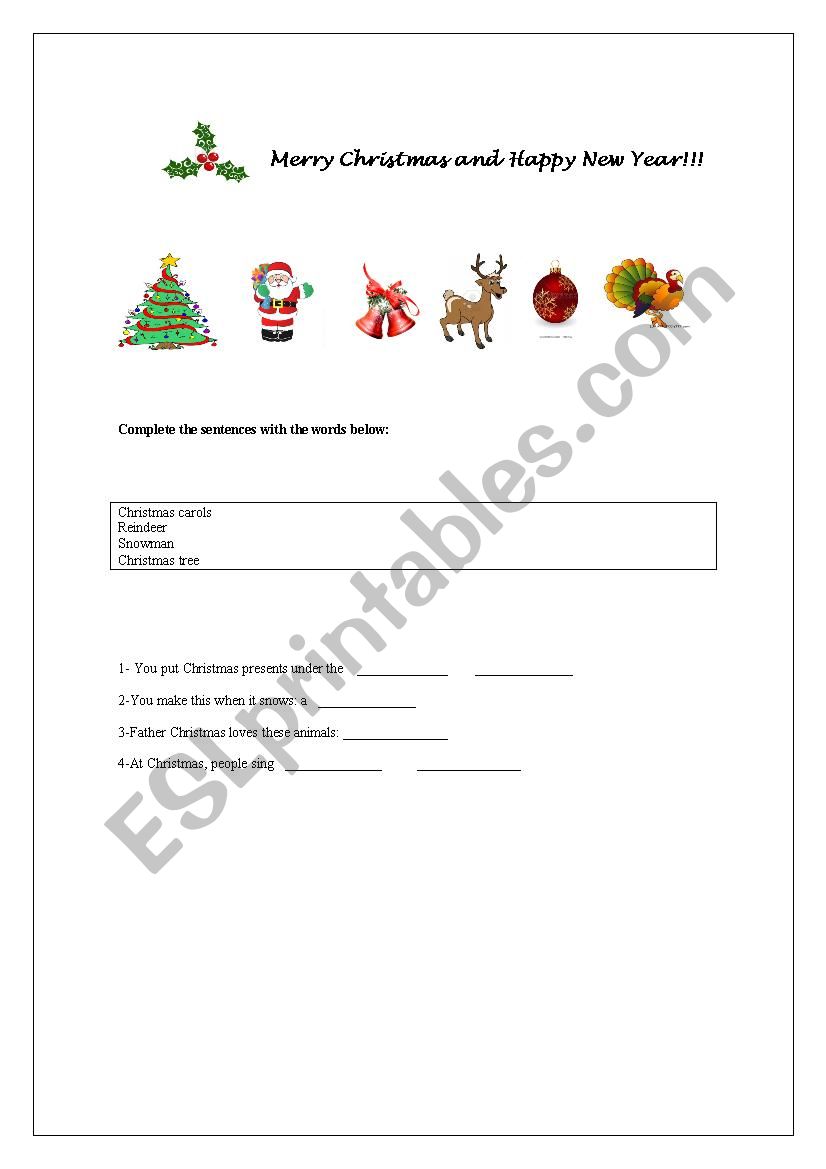 Christmas vocabulary worksheet