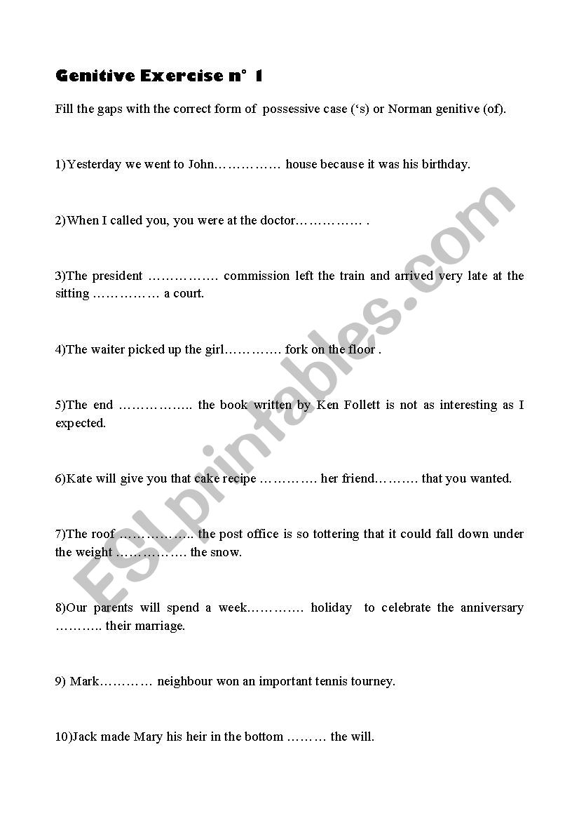 Genitive exercise n1 worksheet