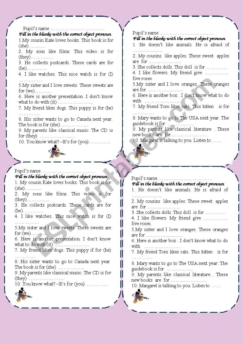 Object pronouns worksheet