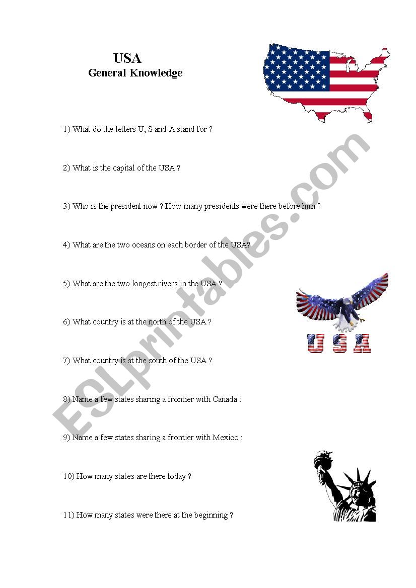 USA GENERAL KNOWLEDGE worksheet