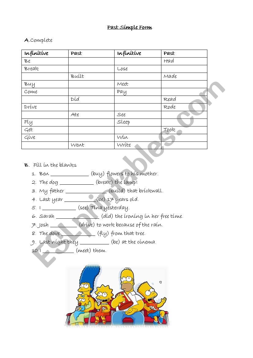 Past simple form worksheet