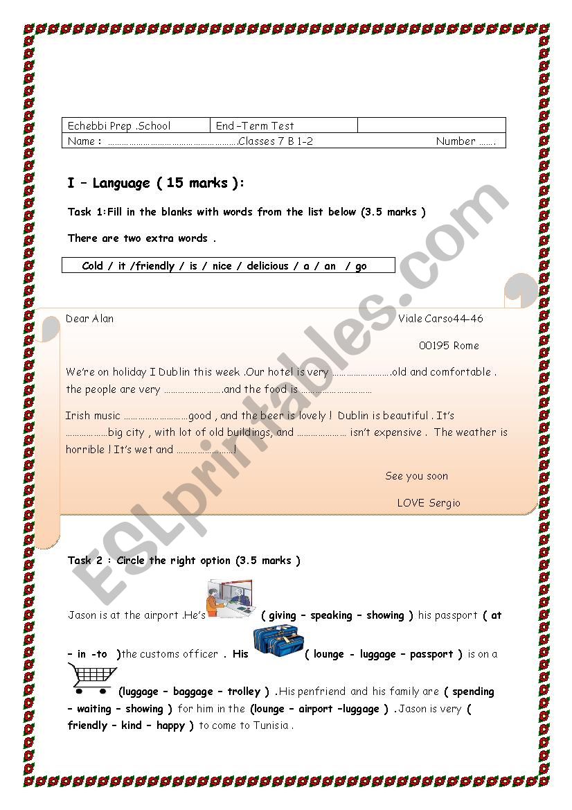 end term test 1 7th form worksheet