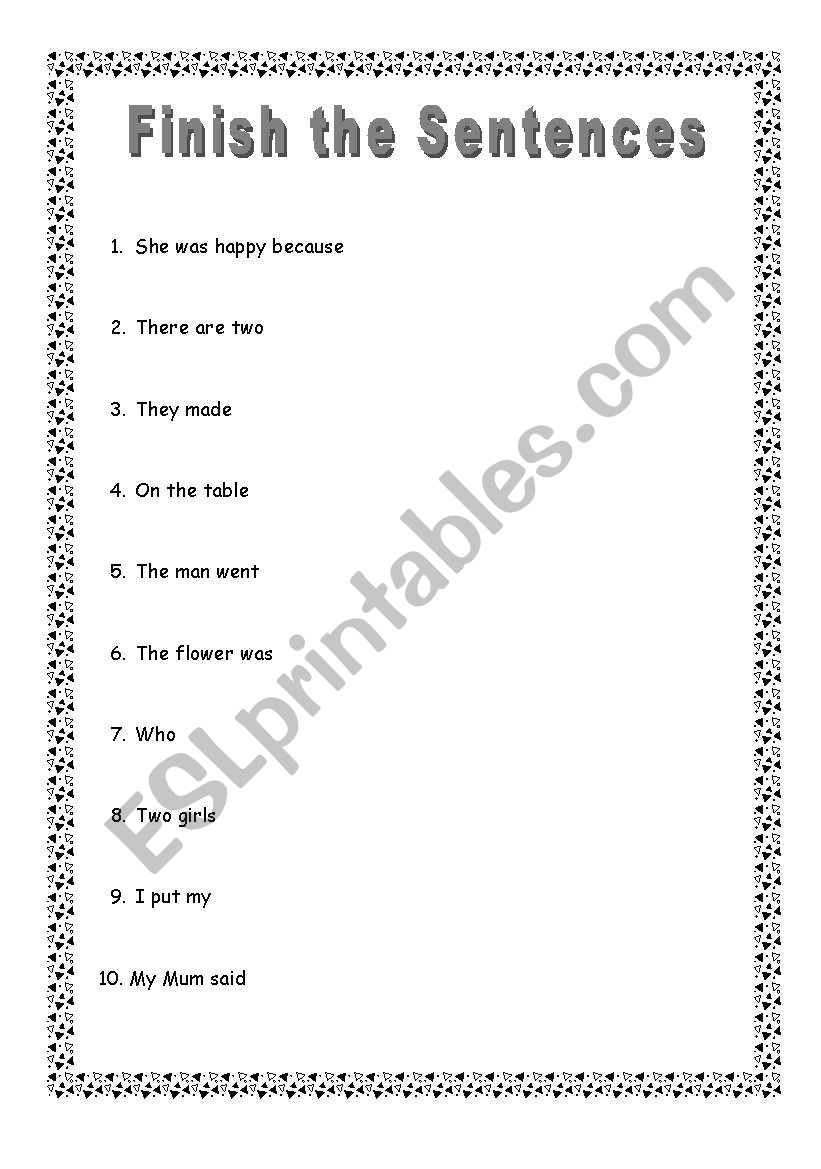 Finish the Sentences worksheet