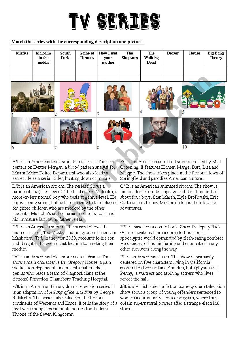 TV series worksheet