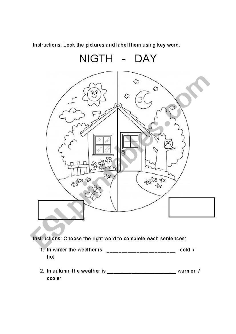 day and nigth worksheet