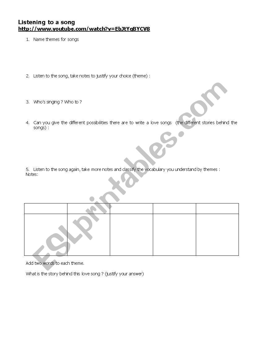 English Worksheets Listening To A Song And Discovering It English Worksheets Listening To A Song And Discovering It
