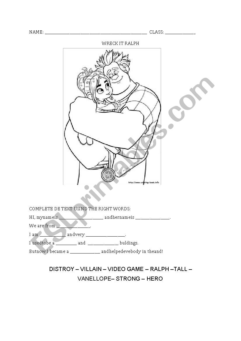 About Wreck it Ralph worksheet