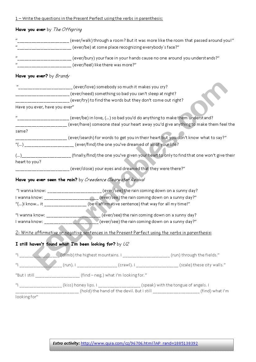 Have You... Song Exercise worksheet