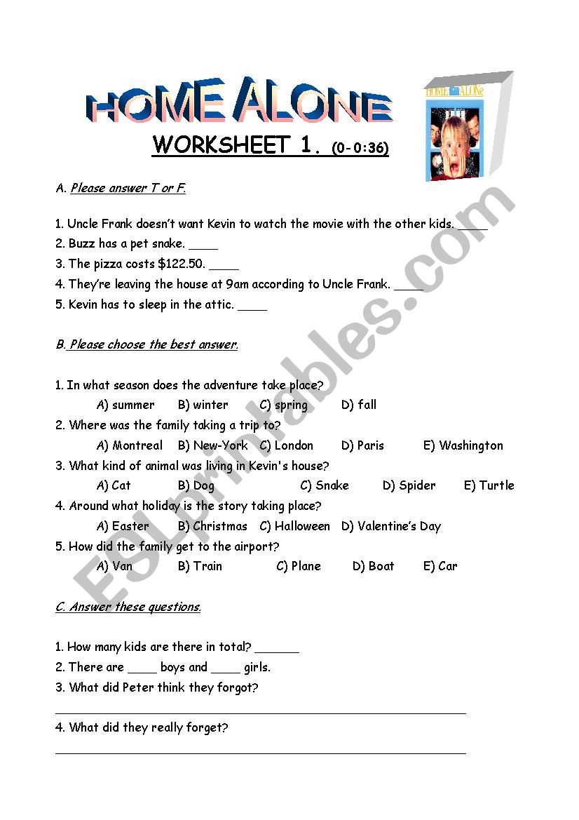 Home Alone 1 worksheet