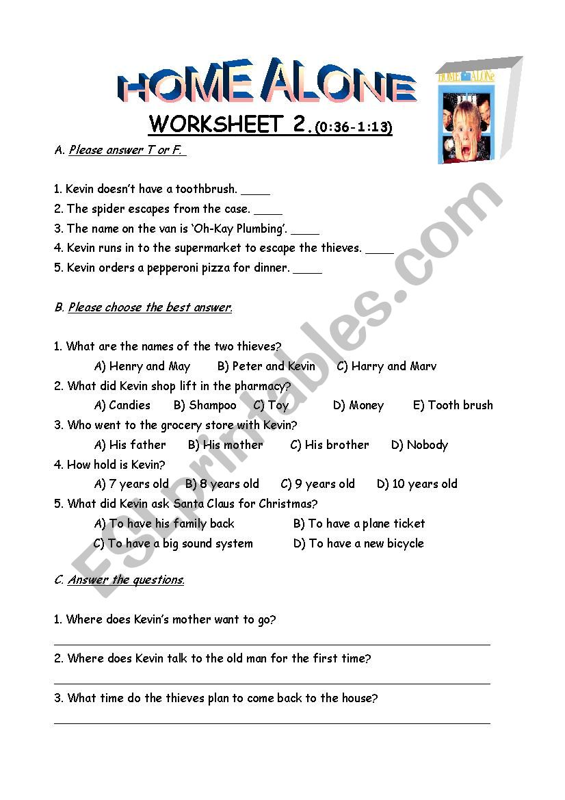 Home Alone 1 worksheet