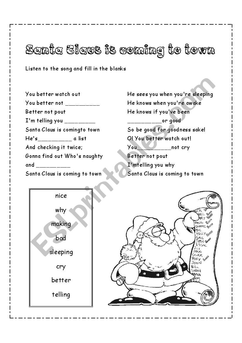 Santa Claus is coming to town worksheet