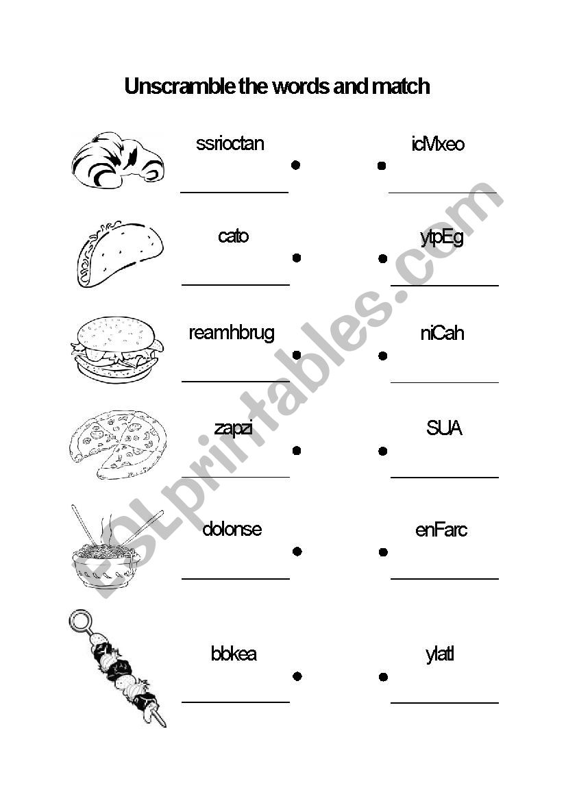 World Food Matching worksheet