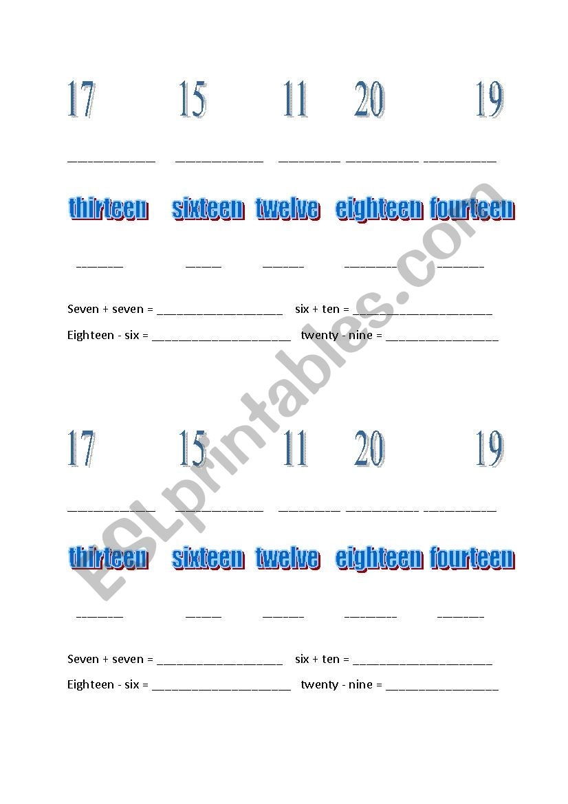 numbers 10-20 worksheet