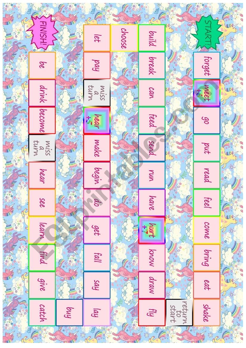 Irregular verbs dice board game