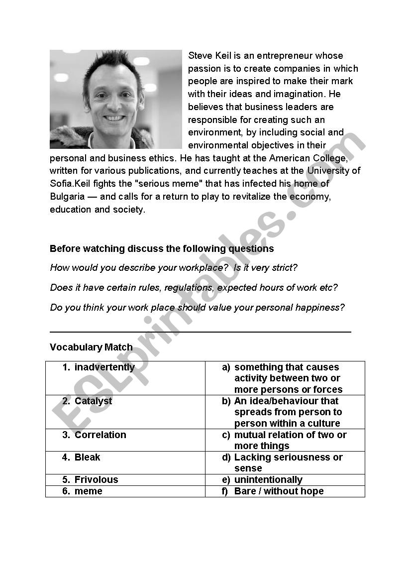 TED Talk worksheet: Steve Keil