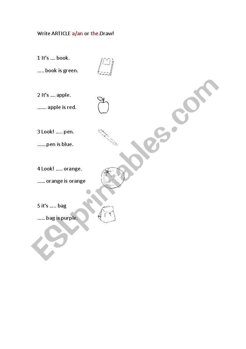 a /an or the worksheet