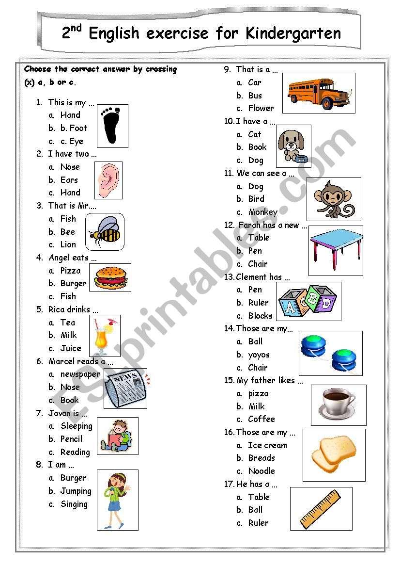 2nd english test for kindegarten