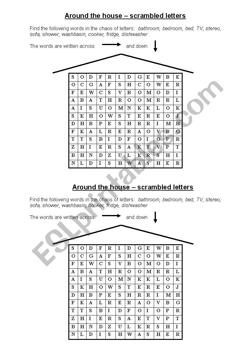 Around the House wordsearch worksheet