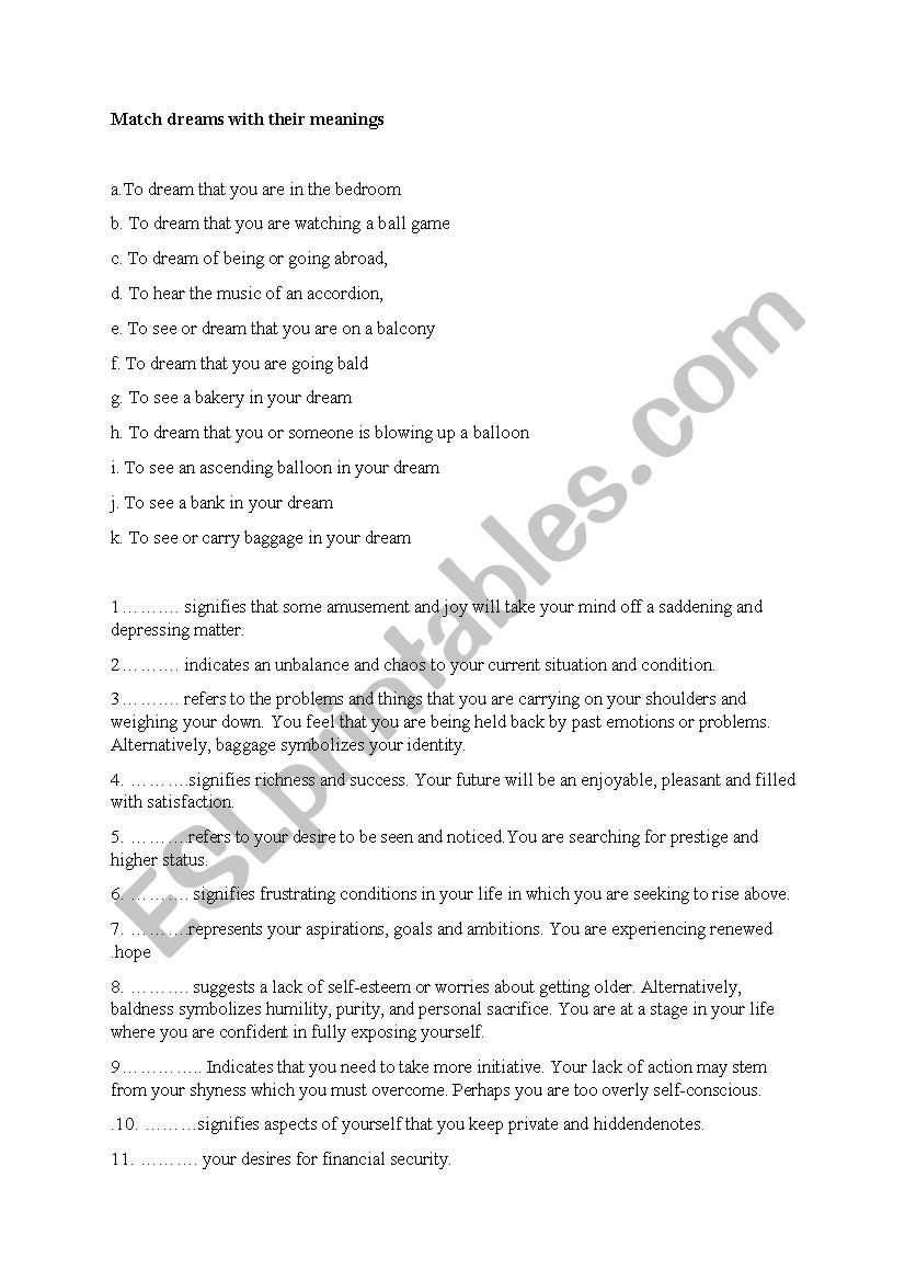 Dreams worksheet