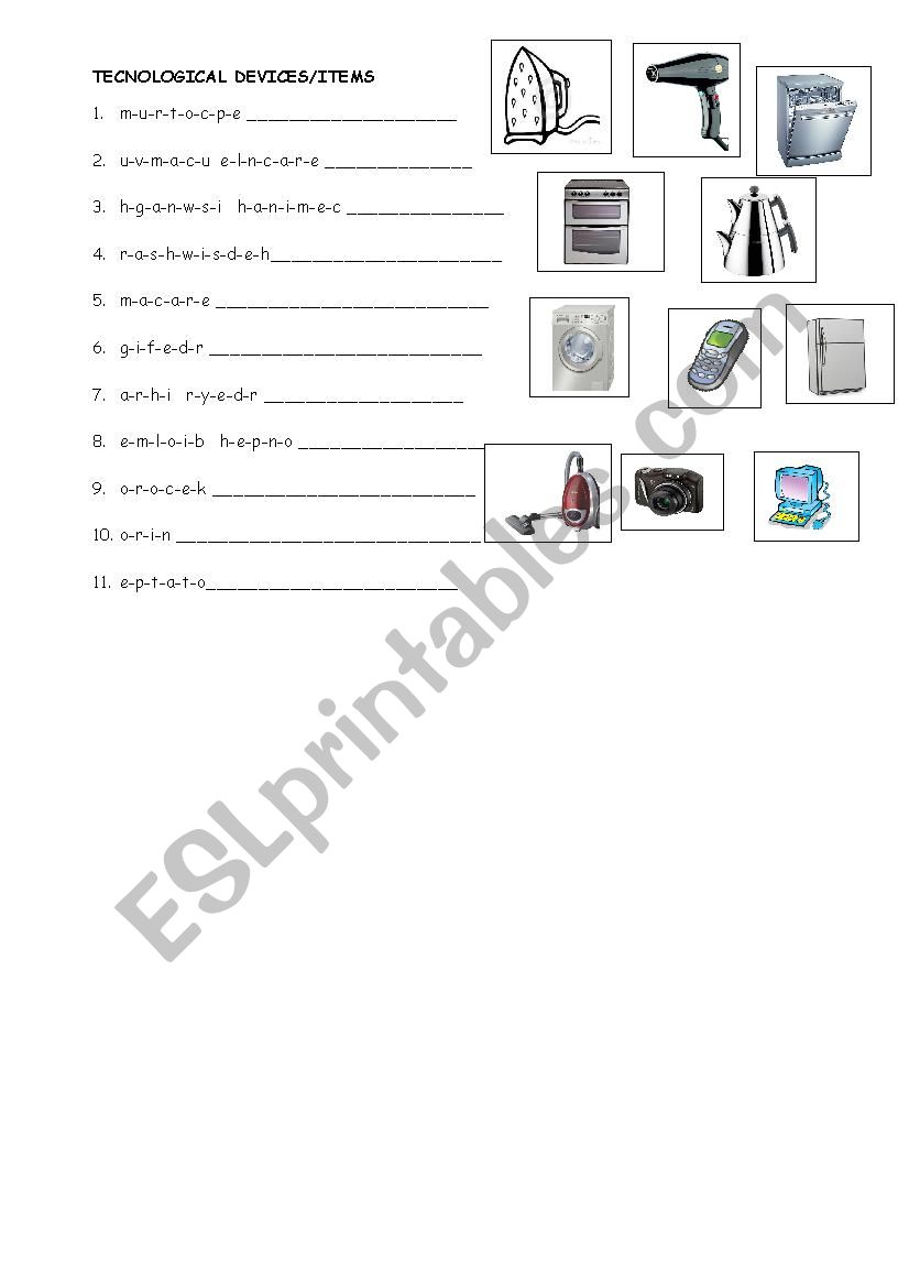 technological devices worksheet