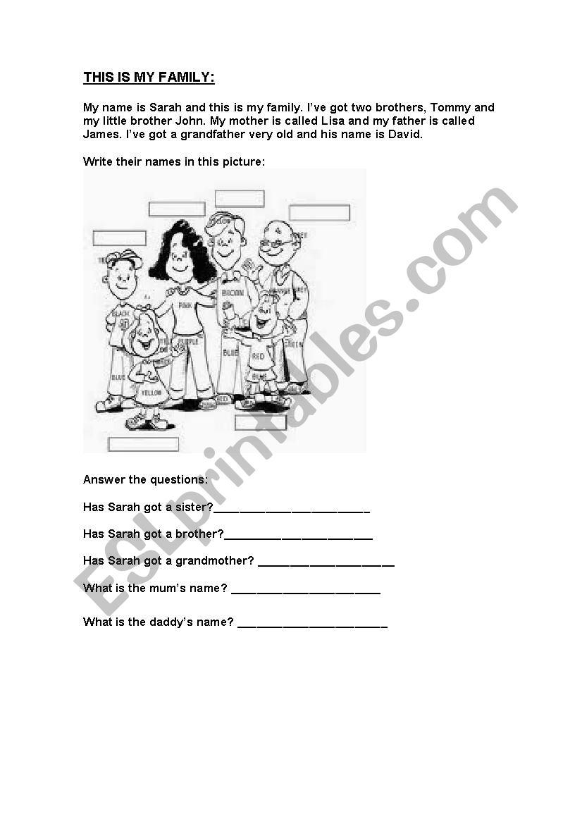 THIS IS MY FAMILY worksheet