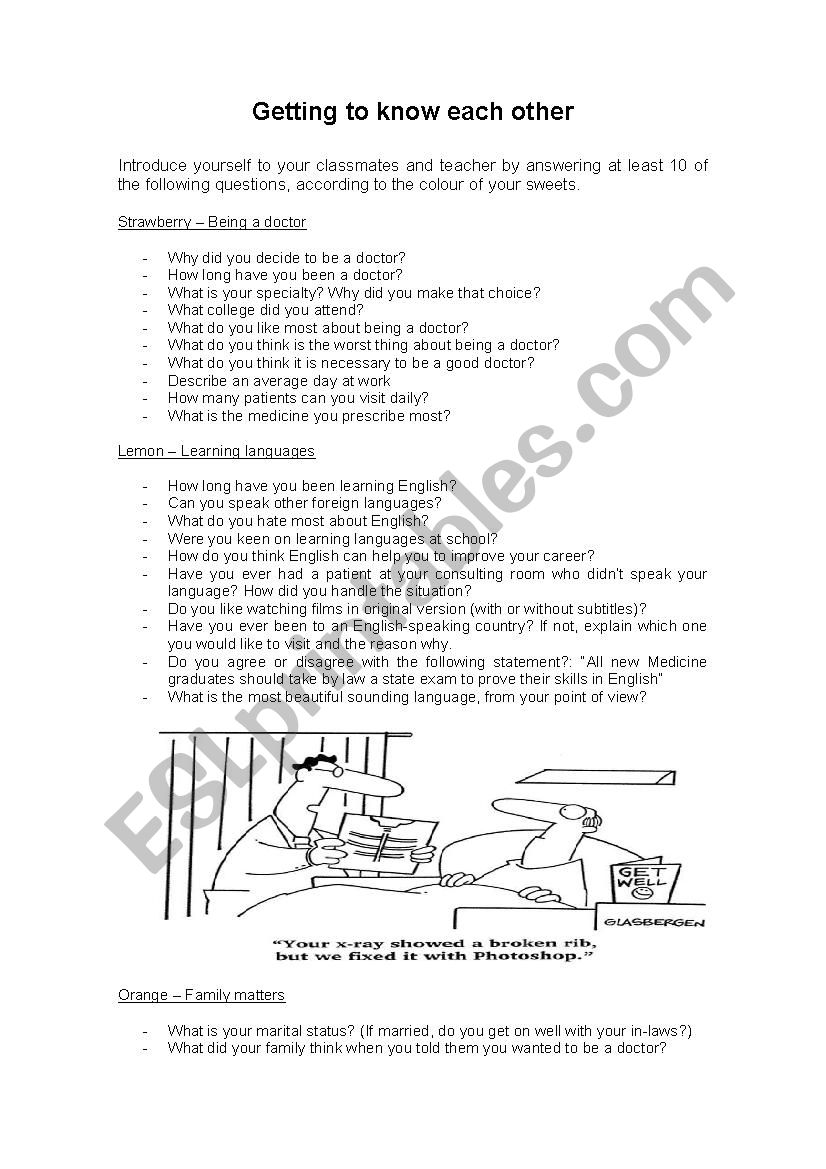 Ice breaker for doctors worksheet