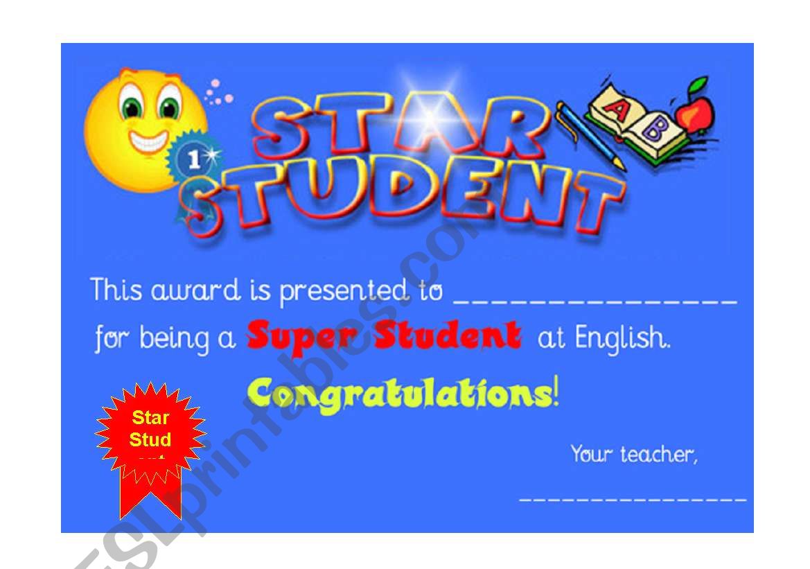 Star Student Award worksheet
