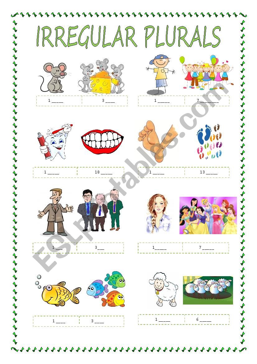 irregular plurals (part 2) worksheet