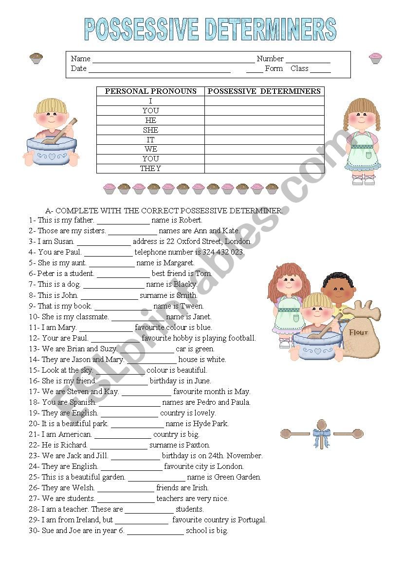 POSSESSIVE DETERMINERS worksheet