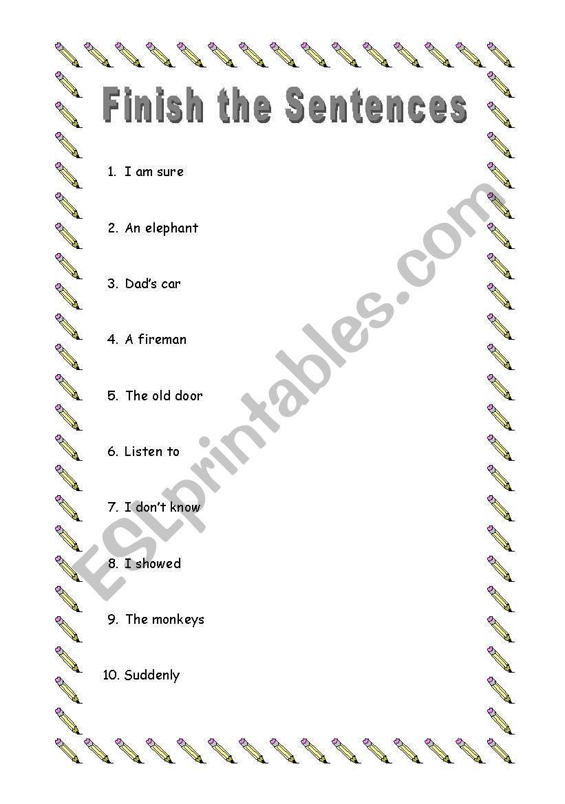 Finish the Sentences 3 worksheet