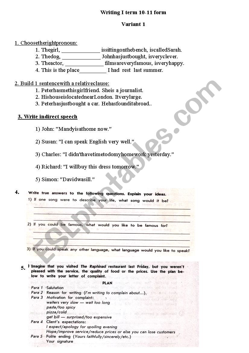 Writing 10-11 form worksheet