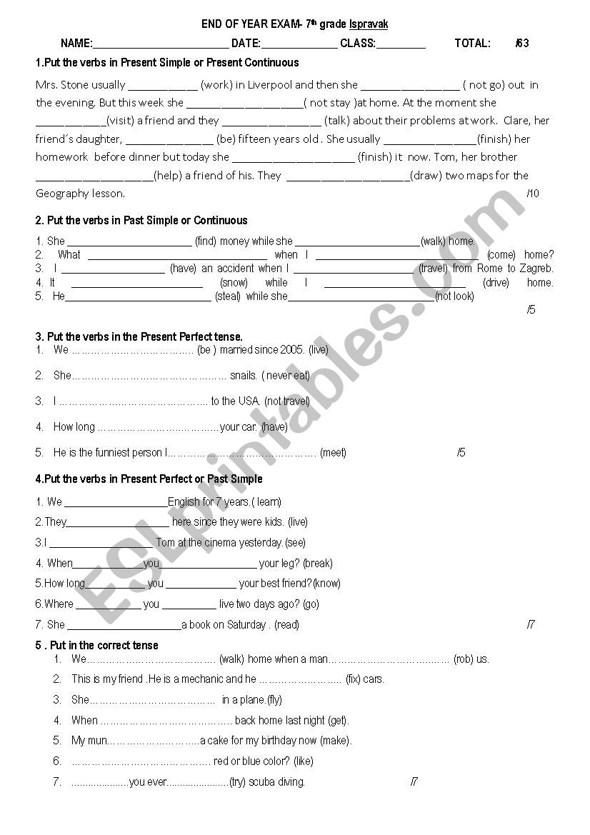 tenses worksheet