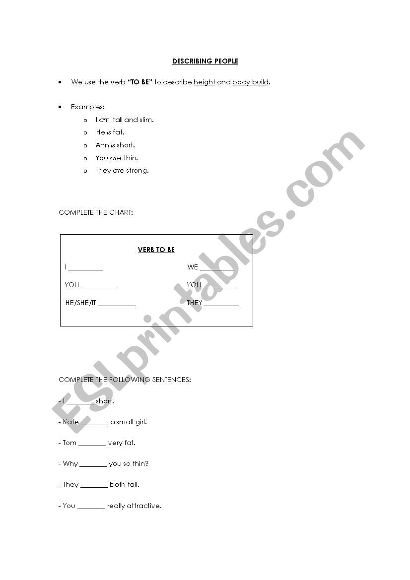 Describing people worksheet