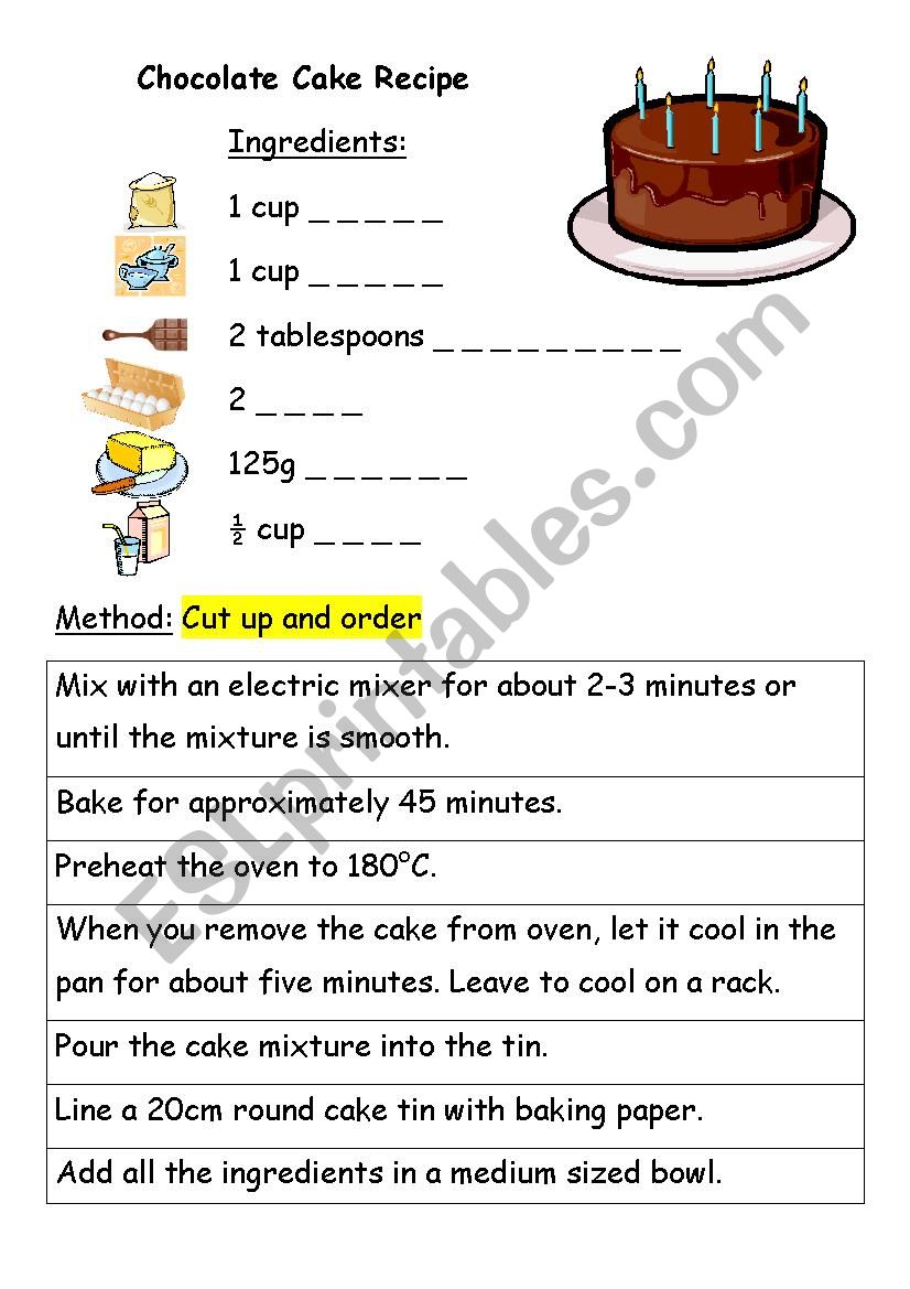 chocolate cake recipe worksheet