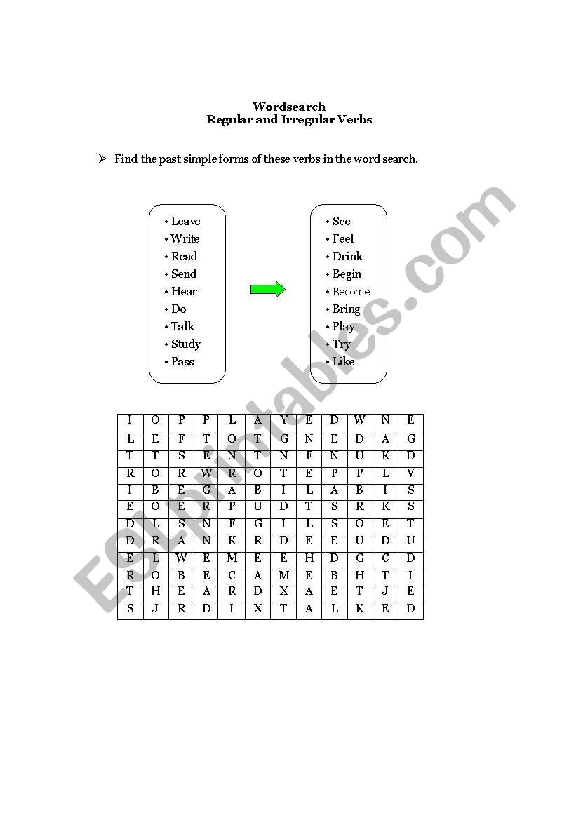 Wordsearch: Regular and Irregular Verbs