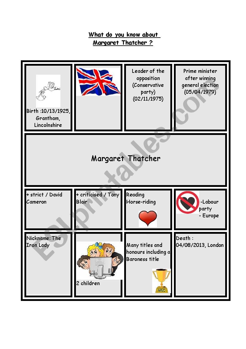 Margaret Thatchers biography worksheet